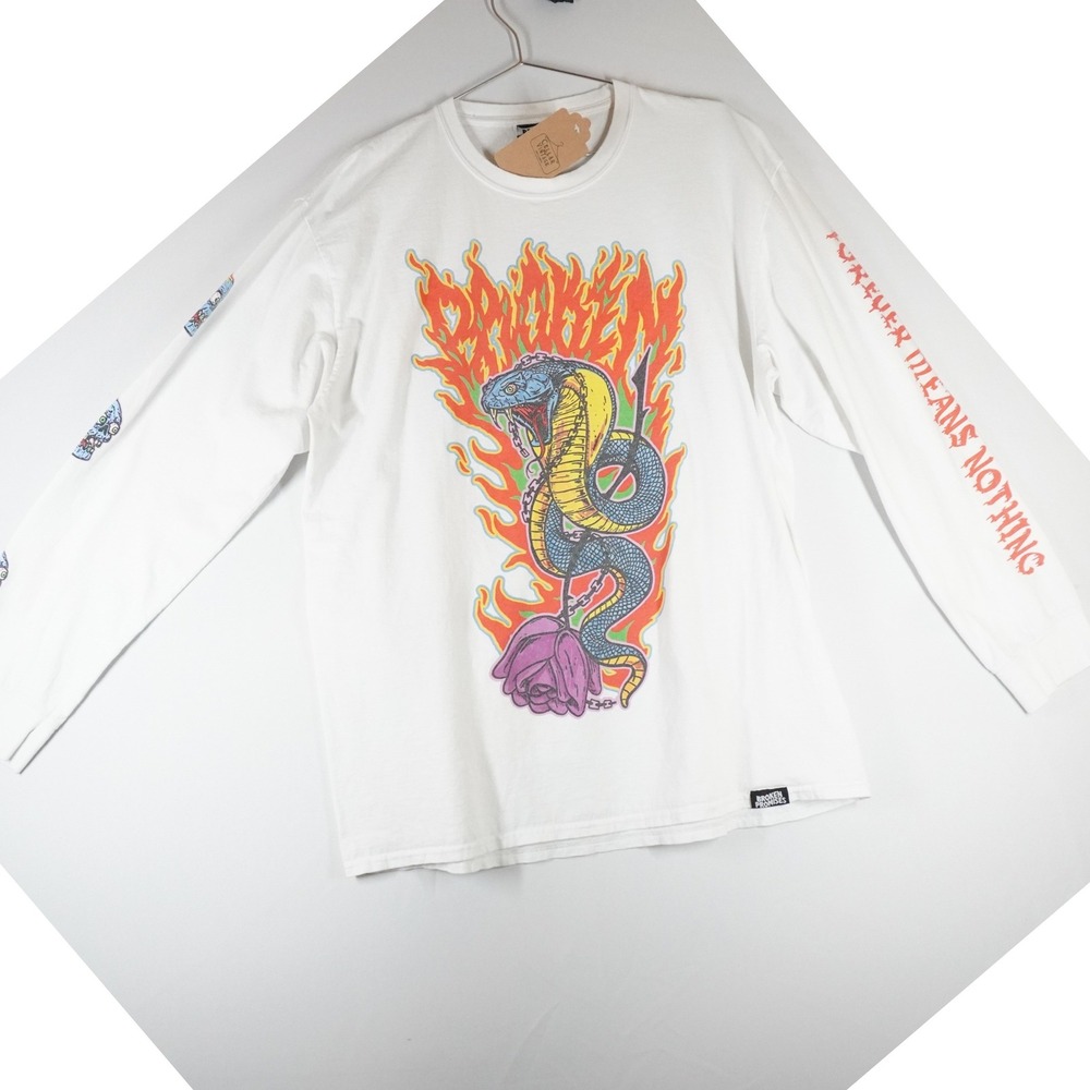 Broken Promises‎ Long Sleeve T-Shirt XL White Cobra Reaper Graphic Streetwear